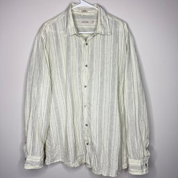 Calvin Klein Other - Calvin Klein Mens 100% Linen Top XL Collar Casual Long Sleeve Lagenlook Coastal